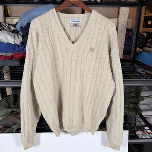 notre dame Mens Tan V Neck Sweater Vneck Pullover Long Sleeve Cotton L